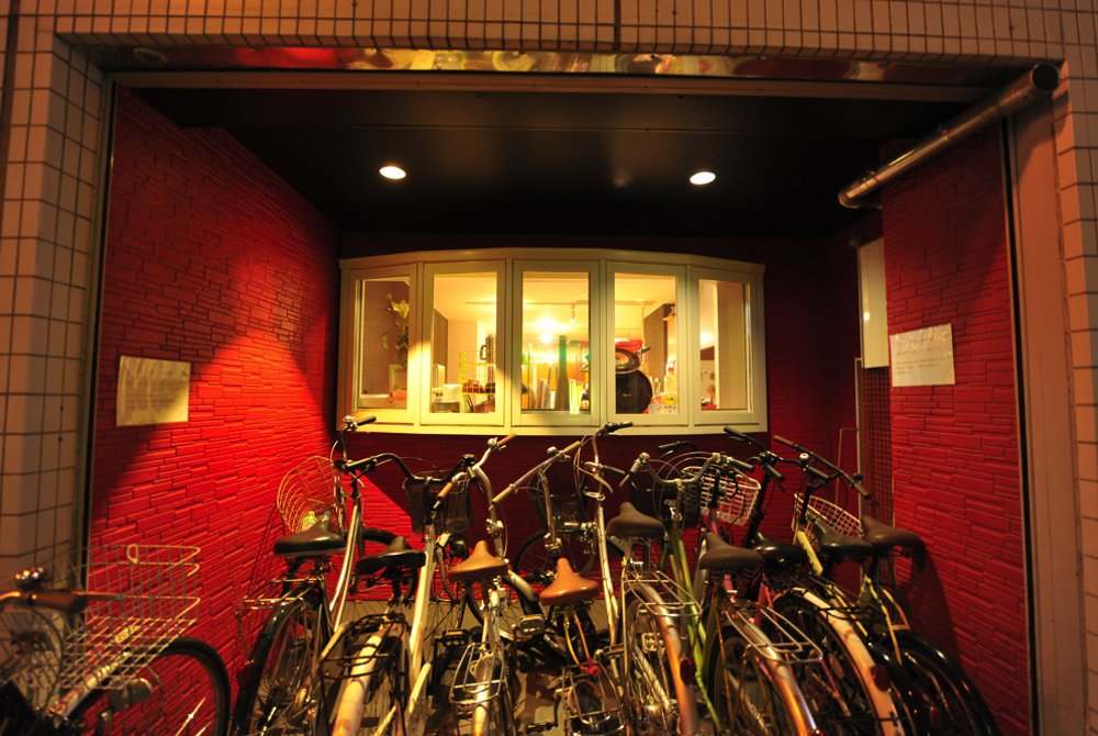 Bicycle parking space in front of the building.